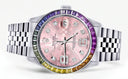 Diamond Gold Rolex Watch For Men 16200 | 36Mm | Rainbow Sapphire Bezel | Pink Flower Diamond Dial | Jubilee Band