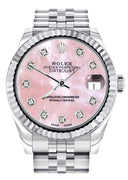 Diamond Rolex Watch | Fluted Bezel | 31MM | Pink Mother of Pearl Diamond Dial | Jubilee Band