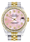 Diamond Gold Rolex Watch | Diamond Bezel | 31MM | Pink Mother Of Pearl Dial | Jubilee Band