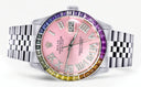 Diamond Gold Rolex Watch For Men 16200 | 36Mm | Rainbow Sapphire Bezel | Pink Roman Numeral Dial | Jubilee Band