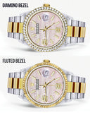 Gold & Steel Rolex Datejust Watch 16233 for Men | 36Mm | Custom Diamond Pink Dial | Oyster Band