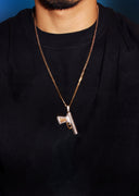 Mens Gold Plated Rope Chain & Gun Pendant | Appx. 16.2 Grams