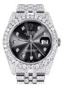 Iced Out Rolex Datejust 36 MM | Stainless Steel | 16.5 Carats of Diamonds | Jet Black Diamond Dial | Jubilee Band | Model 116200