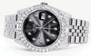 Iced Out Rolex Datejust 36 MM | Stainless Steel | 16.5 Carats of Diamonds | Jet Black Diamond Dial | Jubilee Band | Model 116200