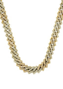 Iced Out Diamond Prong Cuban Link Yellow Gold Chain