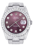 Iced Out Rolex Datejust 36 MM | Stainless Steel | 16.5 Carats of Diamonds | Purple Diamond Dial | Oyster Band | Model 116200