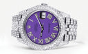 Womens Diamond Iced Out Rolex Datejust 41 | 25 Carats Of Diamonds | Custom Purple Roman Numeral Diamond Dial | Two Row | Jubilee Band