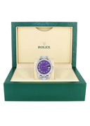 Womens Diamond Iced Out Rolex Datejust 41 | 25 Carats Of Diamonds | Custom Purple Roman Numeral Diamond Dial | Two Row | Jubilee Band