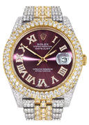 Womens Diamond Iced Out Rolex Datejust 41 | 25 Carats Of Diamonds | Purple Dial | Two Tone | Two Row | Jubilee Band