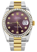 New Style | Diamond Gold Rolex Watch For Men | 36Mm | Purple Dial | Oyster Band