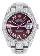 Diamond Iced Out Rolex Datejust 41 | 25 Carats Of Diamonds | Purple Roman Numeral Dial | Two Row | Oyster Band