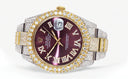 Womens Diamond Iced Out Rolex Datejust 41 | 25 Carats Of Diamonds | Purple Roman Numeral Dial | Two Tone | Two Row | Oyster Band