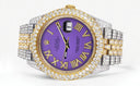 Womens Diamond Iced Out Rolex Datejust 41 | 25 Carats Of Diamonds | Custom Purple Roman Numeral Diamond Dial | Two Tone | Two Row | Jubilee Band