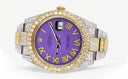 Womens Diamond Iced Out Rolex Datejust 41 | 25 Carats Of Diamonds | Custom Purple Roman Numeral Diamond Dial | Two Tone | Two Row | Oyster Band