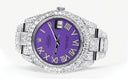 Diamond Iced Out Rolex Datejust 41 | 25 Carats Of Diamonds | Custom Purple Roman Numeral Diamond Dial | Two Row | Oyster Band