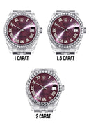 Diamond Rolex Watch | Diamond Bezel | 31MM | Purple Roman Diamond Dial | Jubilee Band