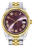 Diamond Gold Rolex Watch | Fluted Bezel | 31MM | Purple Roman Numeral Diamond Dial | Jubilee Band