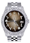 Mens Rolex Datejust Watch 16200 | 36Mm | Brown Arabic Diamond Dial | Two Row 4.25 Carat Bezel | Jubilee Band