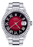 Diamond Mens Rolex Datejust Watch 16200 | 36Mm | Diamond Red Roman Numeral Dial | Oyster Band