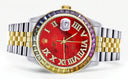 Diamond Gold Rolex Watch For Men 16233 | 36Mm | Rainbow Sapphire Bezel | Diamond Red Mother Of Pearl Roman Numeral Dial | Jubilee Band