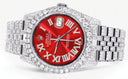 Iced Out Rolex Datejust 36 MM | Stainless Steel | 16.5 Carats of Diamonds | Red Roman Diamond Dial | Jubilee Band | Model 116200