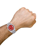 Iced Out Rolex Datejust 36 MM | Stainless Steel | 16.5 Carats of Diamonds | Red Roman Diamond Dial | Jubilee Band | Model 116200