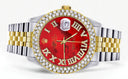 Diamond Gold Rolex Watch For Women 16233 | 36Mm | Red Mother of Pearl Roman Numeral Dial | Two Row 4.25 Carat Bezel | Jubilee Band