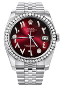 New Style | Hidden Clasp | Diamond Rolex Datejust Watch | 36Mm | Red Black Arabic Diamond Dial | Jubilee Band