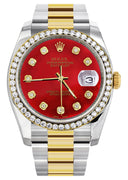 New Style | Diamond Gold Rolex Watch For Men | 36Mm | Red Dial | Oyster Band