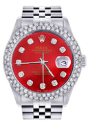 Mens Rolex Datejust Watch 16200 | 36Mm | Red Dial | Two Row 4.25 Carat Bezel | Jubilee Band