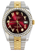 New Style | Hidden Clasp | Gold & Steel Rolex Datejust Watch | 36Mm | Red Black Arabic Diamond Dial | Jubilee Band