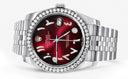 New Style | Hidden Clasp | Diamond Rolex Datejust Watch | 36Mm | Red Black Arabic Diamond Dial | Jubilee Band