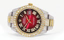 Diamond Iced Out Rolex Datejust 41 | 25 Carats Of Diamonds | Red Black Roman Numeral Dial | Two Tone | Two Row | Oyster Band