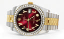 New Style | Hidden Clasp | Gold & Steel Rolex Datejust Watch | 36Mm | Red Black Arabic Diamond Dial | Jubilee Band