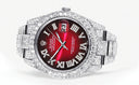 Diamond Iced Out Rolex Datejust 41 | 25 Carats Of Diamonds | Red Black Roman Numeral Dial | Two Row | Oyster Band
