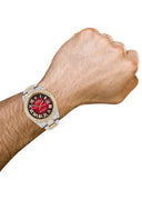 Diamond Iced Out Rolex Datejust 41 | 25 Carats Of Diamonds | Red Black Roman Numeral Dial | Two Tone | Two Row | Oyster Band