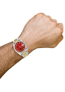 New Style | Diamond Gold Rolex Watch For Men | 36Mm | Red Dial | Oyster Band