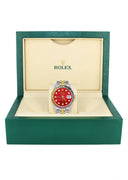 Diamond Gold Rolex Watch For Men 16233 | 36Mm | Rainbow Sapphire Bezel | Red Dial | Jubilee Band
