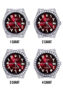 New Style | Hidden Clasp | Diamond Rolex Datejust Watch | 36Mm | Red Black Arabic Diamond Dial | Jubilee Band