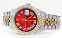 Iced Out Rolex Datejust 36 MM | Two Tone | 10 Carats of Diamonds | Red Mother of Pearl Roman Diamond Dial