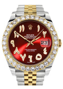 Rolex Datejust II Watch | 41 MM | 18K Yellow Gold & Stainless Steel | Custom Red Arabic Dial | Jubilee Band