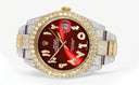 Womens Diamond Iced Out Rolex Datejust 41 | 25 Carats Of Diamonds | Custom Red Arabic Numeral Diamond Dial | Two Tone | Two Row | Oyster Band