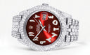 Womens Diamond Iced Out Rolex Datejust 41 | 25 Carats Of Diamonds | Custom Red Arabic Numeral Diamond Dial | Two Row | Jubilee Band
