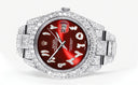 Womens Diamond Iced Out Rolex Datejust 41 | 25 Carats Of Diamonds | Custom Red Arabic Numeral Diamond Dial | Two Row | Oyster Band