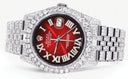 Iced Out Rolex Datejust 36 MM | Stainless Steel | 16.5 Carats of Diamonds | Red Black Roman Diamond Dial | Jubilee Band | Model 116200
