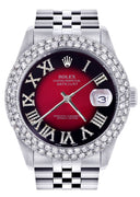 Mens Rolex Datejust Watch 16200 | 36Mm | Red Black Roman Numeral Dial | Two Row 4.25 Carat Bezel | Jubilee Band