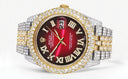 Diamond Iced Out Rolex Datejust 41 | 25 Carats Of Diamonds | Red Black Dial | Two Tone | Two Row | Jubilee Band