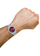 Mens Rolex Datejust Watch 16200 | 36Mm | Red Black Roman Numeral Dial | Two Row 4.25 Carat Bezel | Jubilee Band