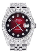 Iced Out Rolex Datejust 36 MM | Stainless Steel | 16.5 Carats of Diamonds | Red Black Diamond Dial | Jubilee Band | Model 116200