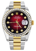 New Style | Diamond Gold Rolex Watch For Men | 36Mm | Red Black Dial | Oyster Band